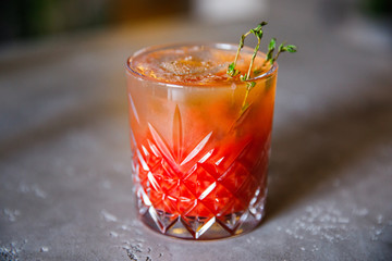fresh bloody margarita cocktail stands in a restaurant