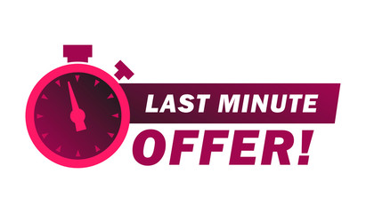 Fototapeta na wymiar Last minute offer button, flat label, alarm clock countdown logo, vector illustration