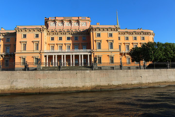 Ancient stone houses on embankment of canal in St. Petersburg