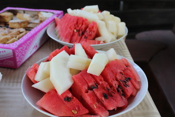 pieces of watermelon on a plate