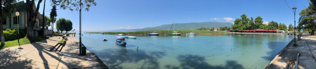 Fototapeta na wymiar Where Lake Ohrid and Drim river meet panorama