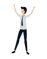 elegant young businessman with hands lifting