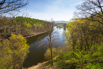 Scenery of Lesnianskie lake at the Czocha Castle in Poland