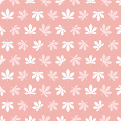 Pink seamless pattern with chestnut leaves