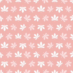 Pink seamless pattern with chestnut leaves