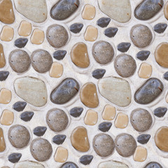 Seamless texture of wet stones on grey plaster.