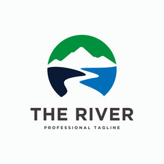 Mountain river logo design template vector
