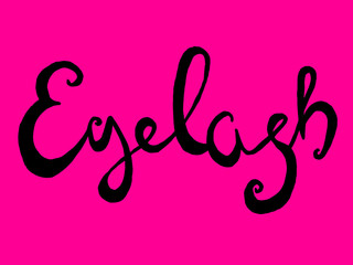 Beauty glamour cosmetics make up. Lipstick, mascara, eyelashes. Handwritten lettering. The concept of the problem of pollution. The image of plastic objects.