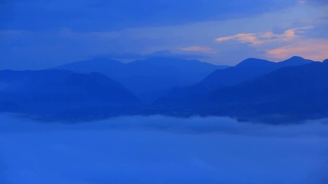 Mountain range above fog at sunrise,  Ueda,  Nagano Prefecture,  Japan