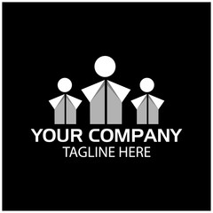 Paper person logo, flat design. people origami on black bacground.