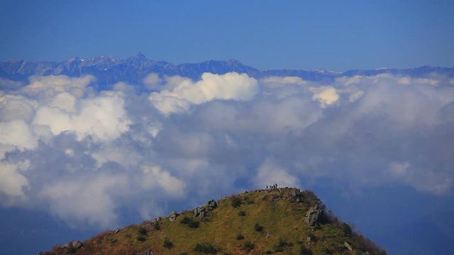 Mount Yuhata&nbsp;summit with hikers,  Tomi,  Nagano&nbsp;Prefecture,  Japan