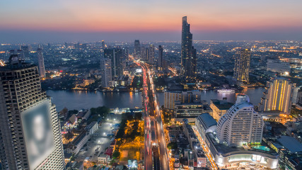 Fototapeta na wymiar Aerial city view of Bangkok downtown.