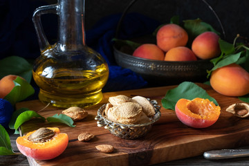 Apricot kernels with fruit and oil