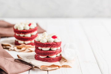 Biscuit cake Red Velvet with white Belgian chocolate cream