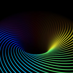 3D abstract bright creative background. Twisted lines in motion. Beautiful swirls, colorful rainbow vortex. Space, modern science or big data and information concept. EPS10, vector illustration.