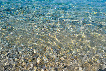 Abstract beach background texture with pebbles, sands and sea water in bodrum turkey