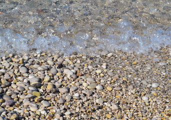 Abstract beach background texture with pebbles, sands and sea water in bodrum turkey