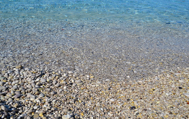 Abstract beach background texture with pebbles, sands and sea water in bodrum turkey