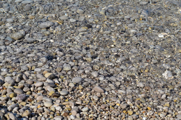 Abstract beach background texture with pebbles, sands and sea water in bodrum turkey