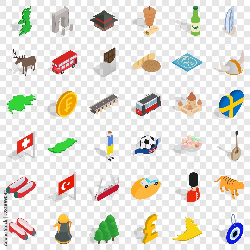 Aufkleber bread icons set. isometric style of 36 bread vector icons for web for any design