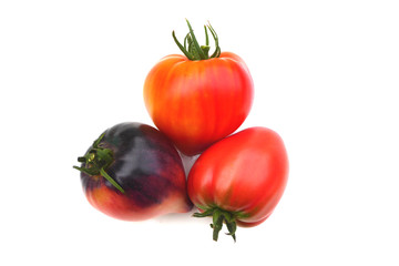 close up of Tomato variety orange russie isolated on white background with copy space.  