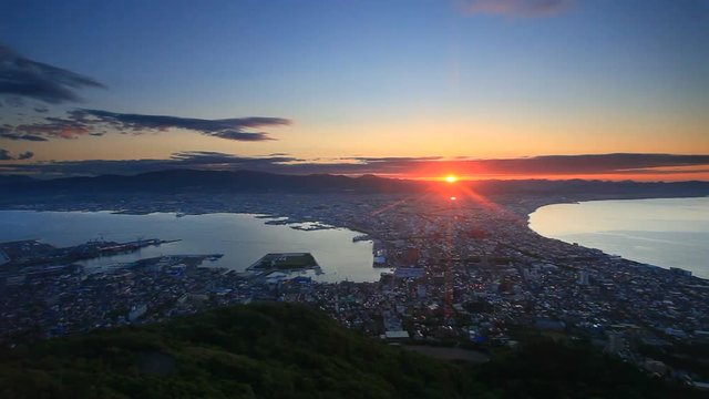Hakodate&nbsp;city at sunrise seen from Mount Hakodate,  Hokkaido,  Japan
