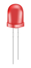 Vector realistic 3d red light and bright emitting diode or small LED light bulb isolated on a white background. Semiconductor diode – electricalcomponent.
