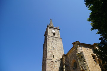 Worm's eye view of the belfry of the Church of Comillas, Cantabria, Spain