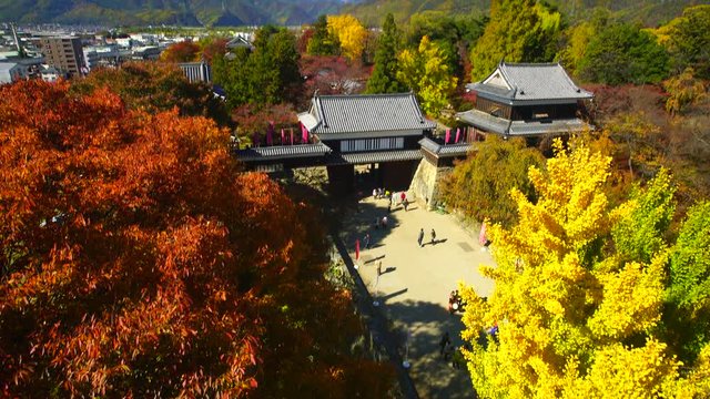 Aerial view of&nbsp;Ueda&nbsp;Castle in autumn,  Ueda,  Nagano&nbsp;Prefecture,  Japan