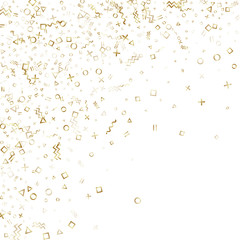 Memphis style geometric confetti vector background of triangle circle square shapes, chevron wavy lines.