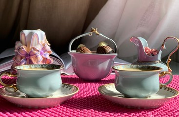 Espresso coffee in beautiful cups.