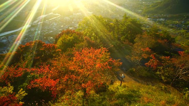 Chikuma&nbsp;city at sunrise seen from&nbsp;Arato&nbsp;Castle,  Japan