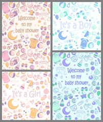 Set of vector baby shower invitations