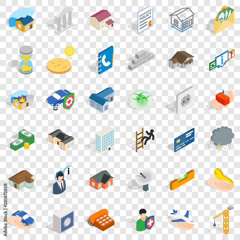 Poster satellite icons set. isometric style of 36 satellite vector icons for web for any design