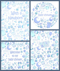 Set of vector baby shower invitations