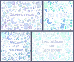 Set of vector baby shower invitations