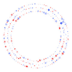 Flying red blue white star sparkles on white vector american patriotic background.