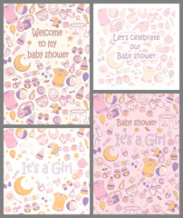 Set of vector baby shower invitations