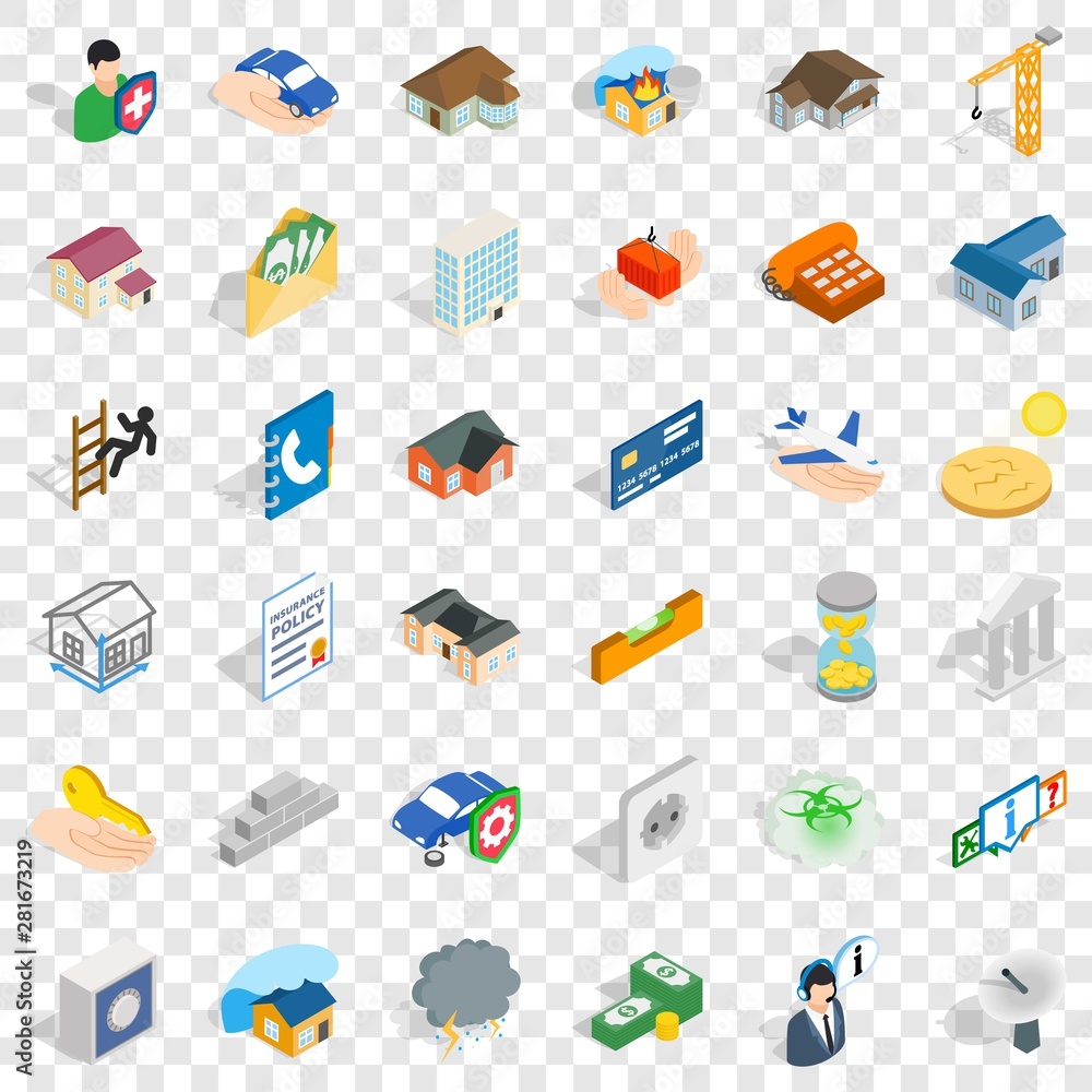 Poster brick icons set. isometric style of 36 brick vector icons for web for any design