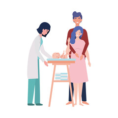 Mother and father with baby and doctor design