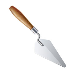 Realistic trowel for industrial design. Vector bricklayer, mason tool for cement. Handycraft work design element. Construction equipment for plastering.