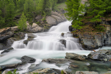 Lillaz waterfall among rocks, Aosta Valley, Italy