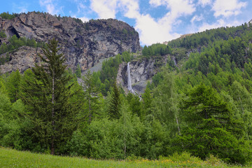 Lillaz waterfall among rocks, Aosta Valley, Italy