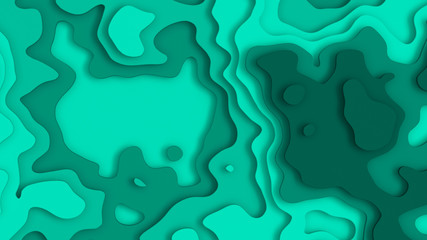 3D Landscape Paper Cut style, Curved shapes with bluegreen gradients, abstract geometric lines pattern background art illustration for cover design, book, poster, flyer