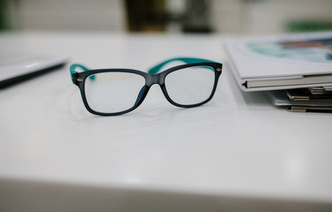 Black eye glasses spectacles. health and vision concept.