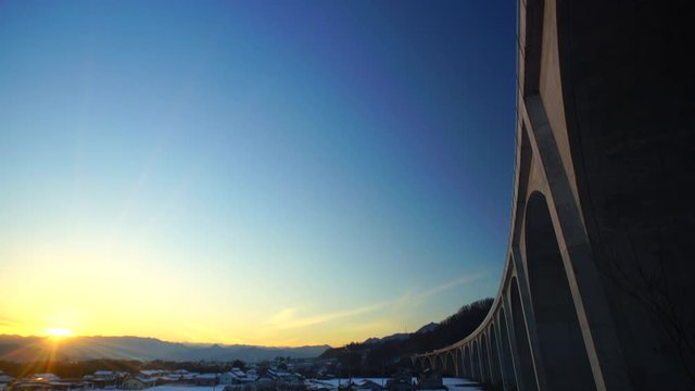 Ueda Roman Bridge in winter at sunset,  Ueda,  Nagano Prefecture,  Japan