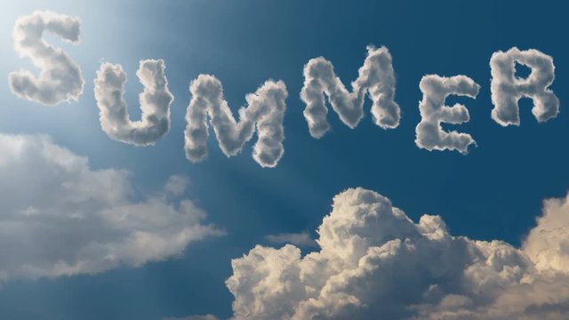 Summer. Cloud text in the blue sky.