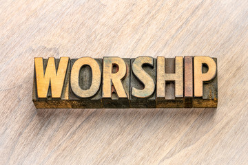 Fototapeta premium worship word abstract in wood type
