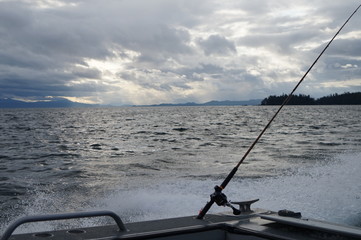 Rod and Reel on Back of a Spot Fishing Boat in Alaska