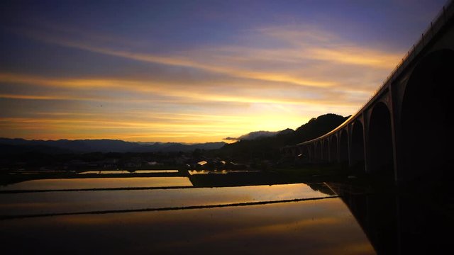 Ueda&nbsp;Roman Bridge at sunset,  Ueda,  Nagano&nbsp;Prefecture,  Japan